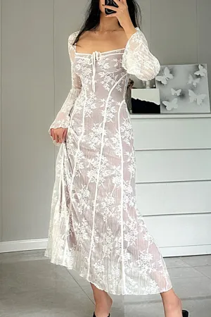 Elegant Solid Color Lace Lace Up Square Neck A Line Dresses