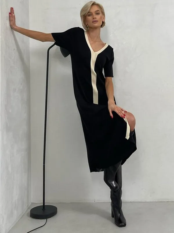 Elegant Vintage Short Sleeve Knitted Slim Maxi Dresses
