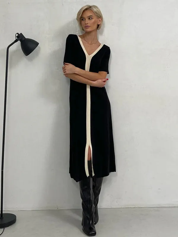 Elegant Vintage Short Sleeve Knitted Slim Maxi Dresses