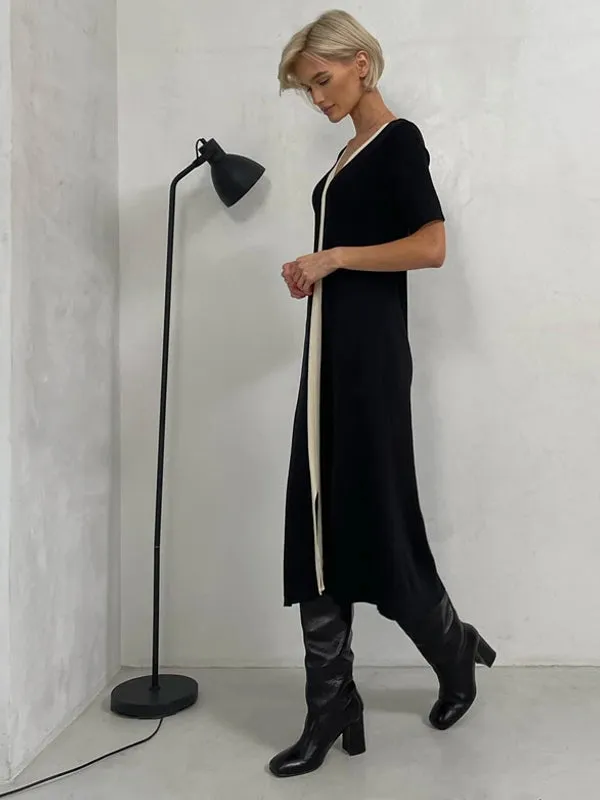Elegant Vintage Short Sleeve Knitted Slim Maxi Dresses