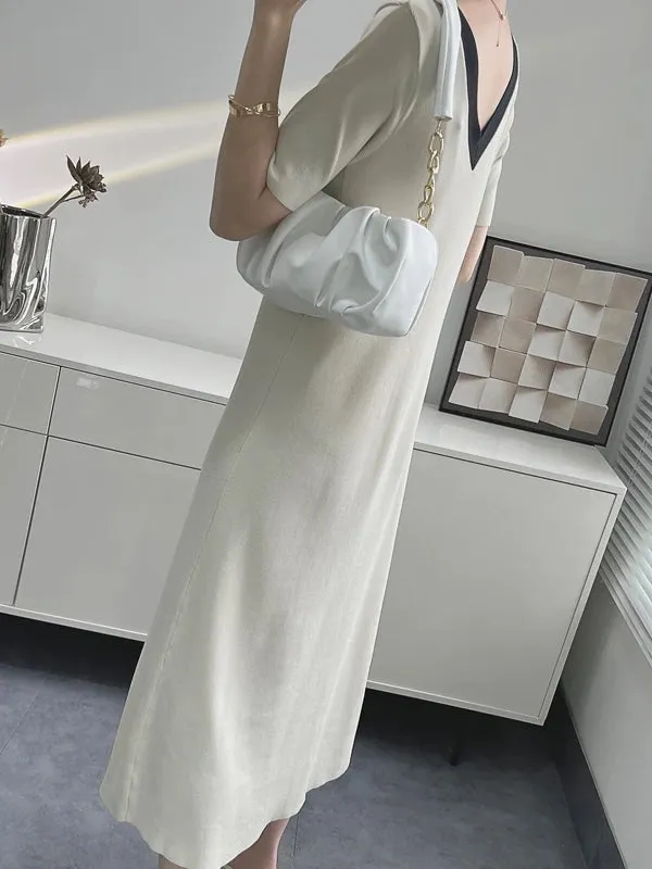 Elegant Vintage Short Sleeve Knitted Slim Maxi Dresses