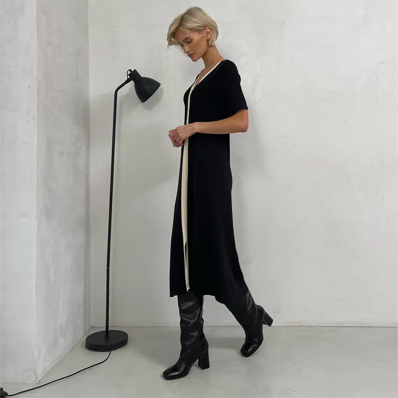 Elegant Vintage Short Sleeve Knitted Slim Maxi Dresses