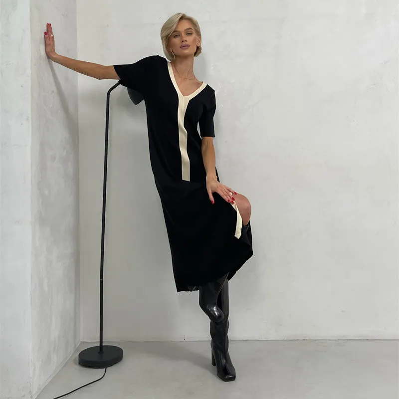Elegant Vintage Short Sleeve Knitted Slim Maxi Dresses