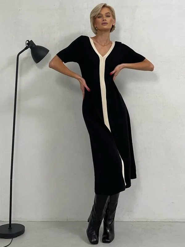 Elegant Vintage Short Sleeve Knitted Slim Maxi Dresses