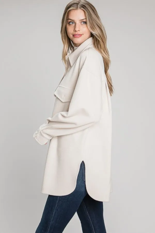 Elsa Corduroy Shirt Jacket - Cream