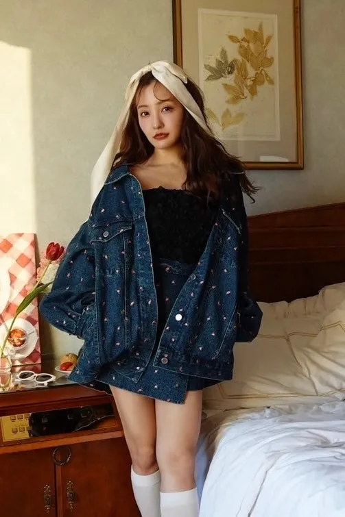 Embroidery Flower denim culottes - INDIGO