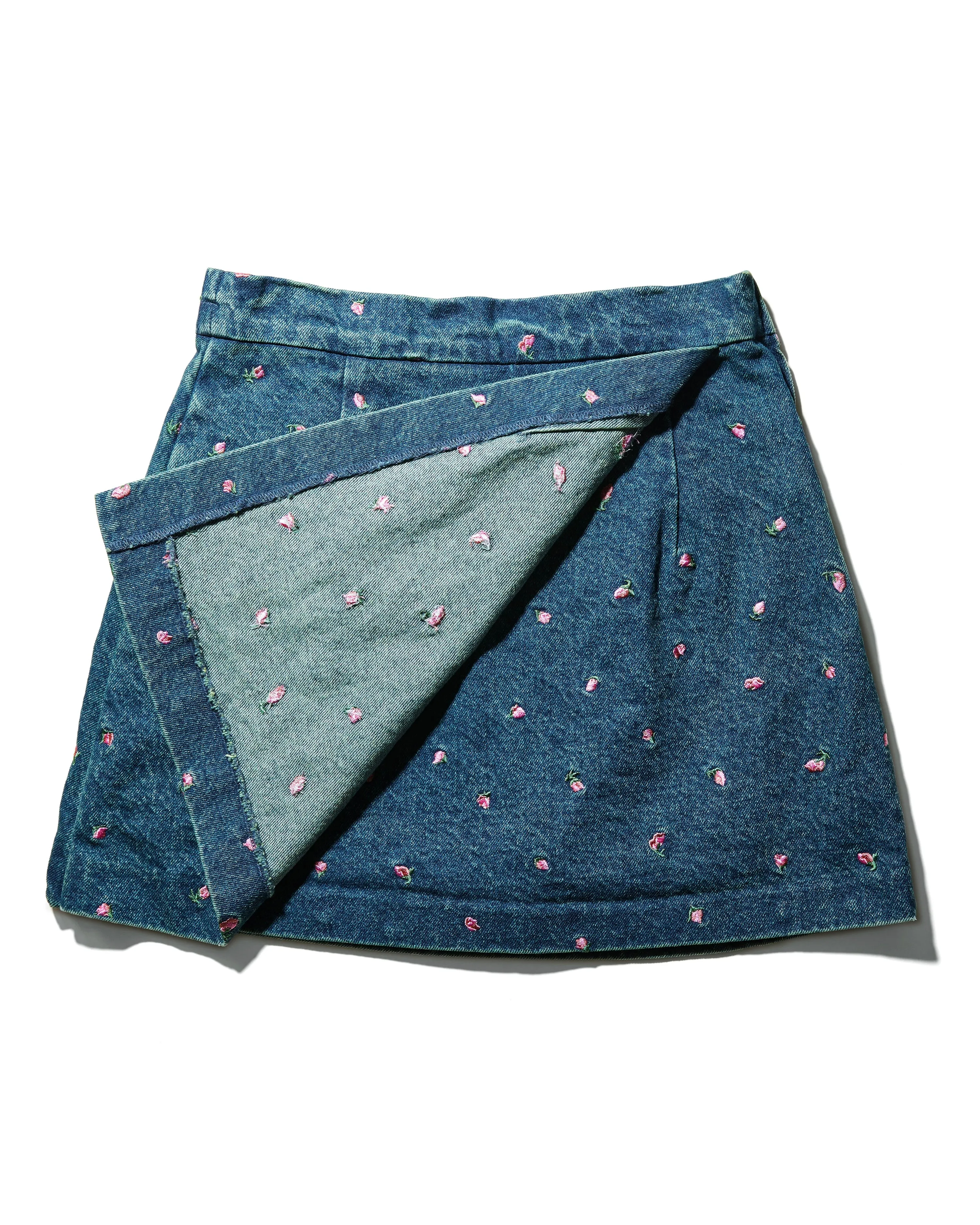 Embroidery Flower denim culottes - INDIGO