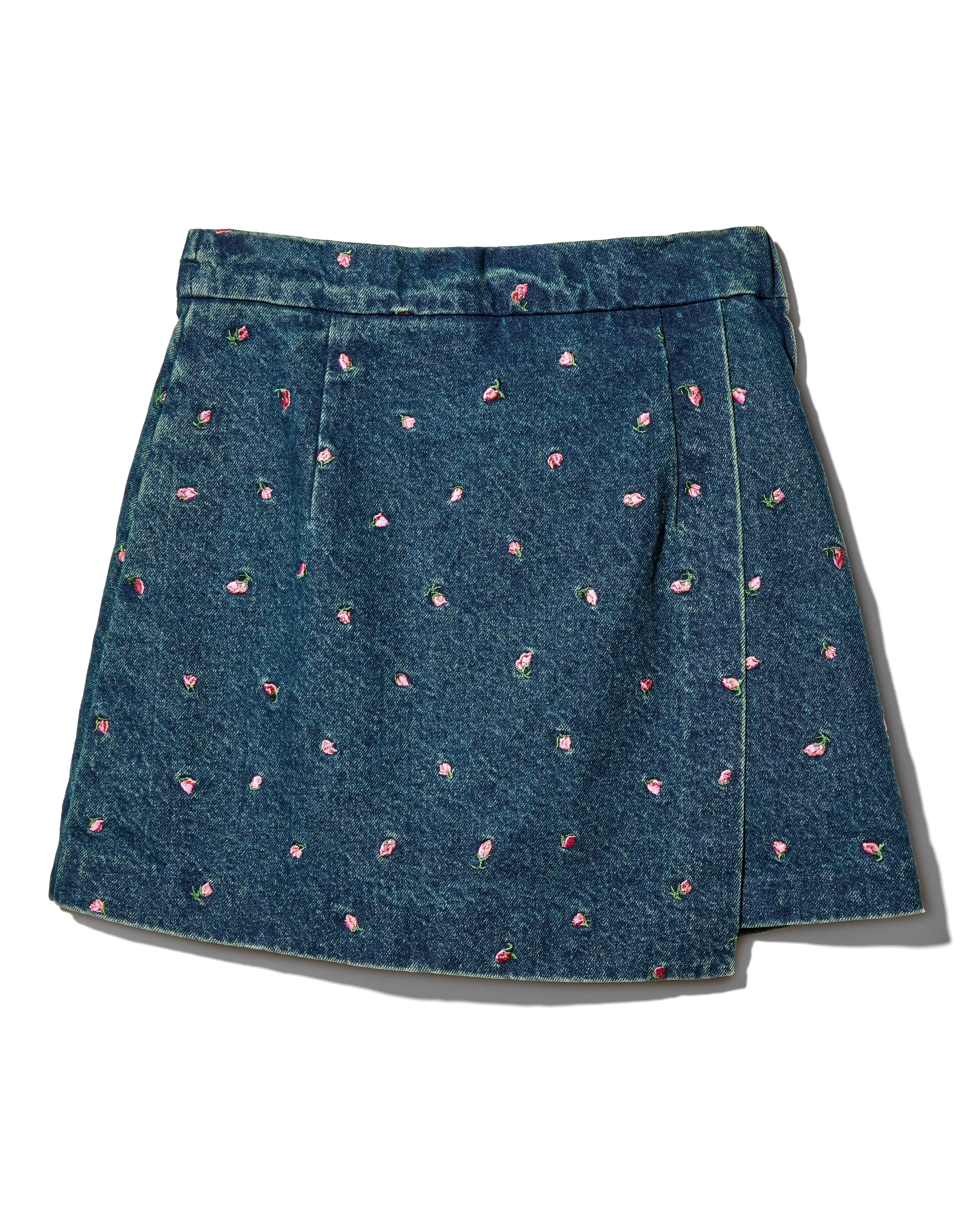 Embroidery Flower denim culottes - INDIGO