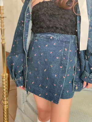 Embroidery Flower denim culottes - INDIGO