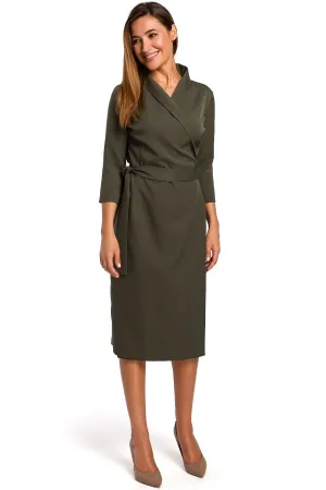 Envelope Neckline Belted Midi Dress