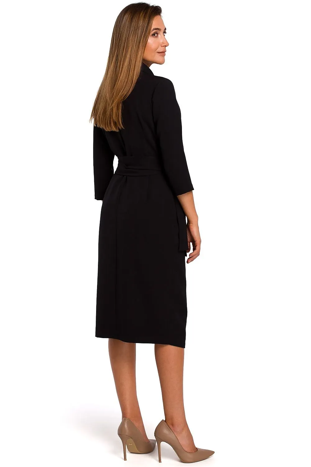 Envelope Neckline Belted Midi Dress