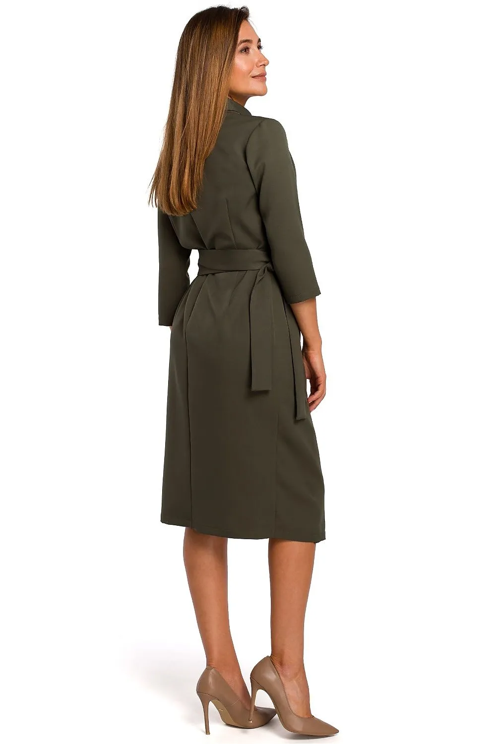 Envelope Neckline Belted Midi Dress