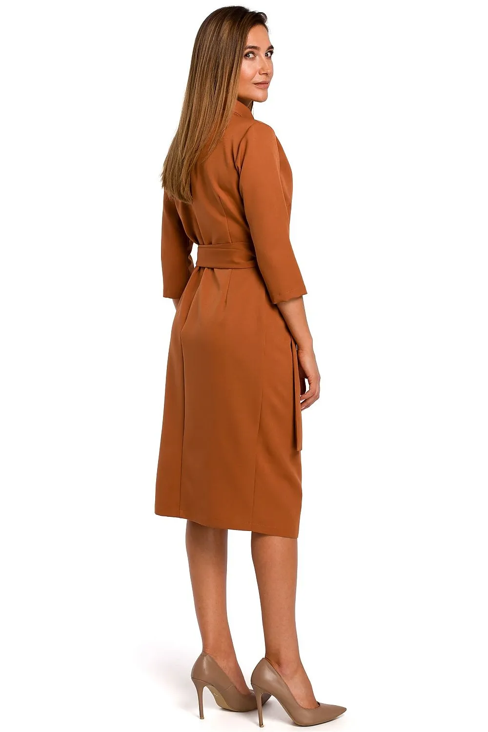 Envelope Neckline Belted Midi Dress