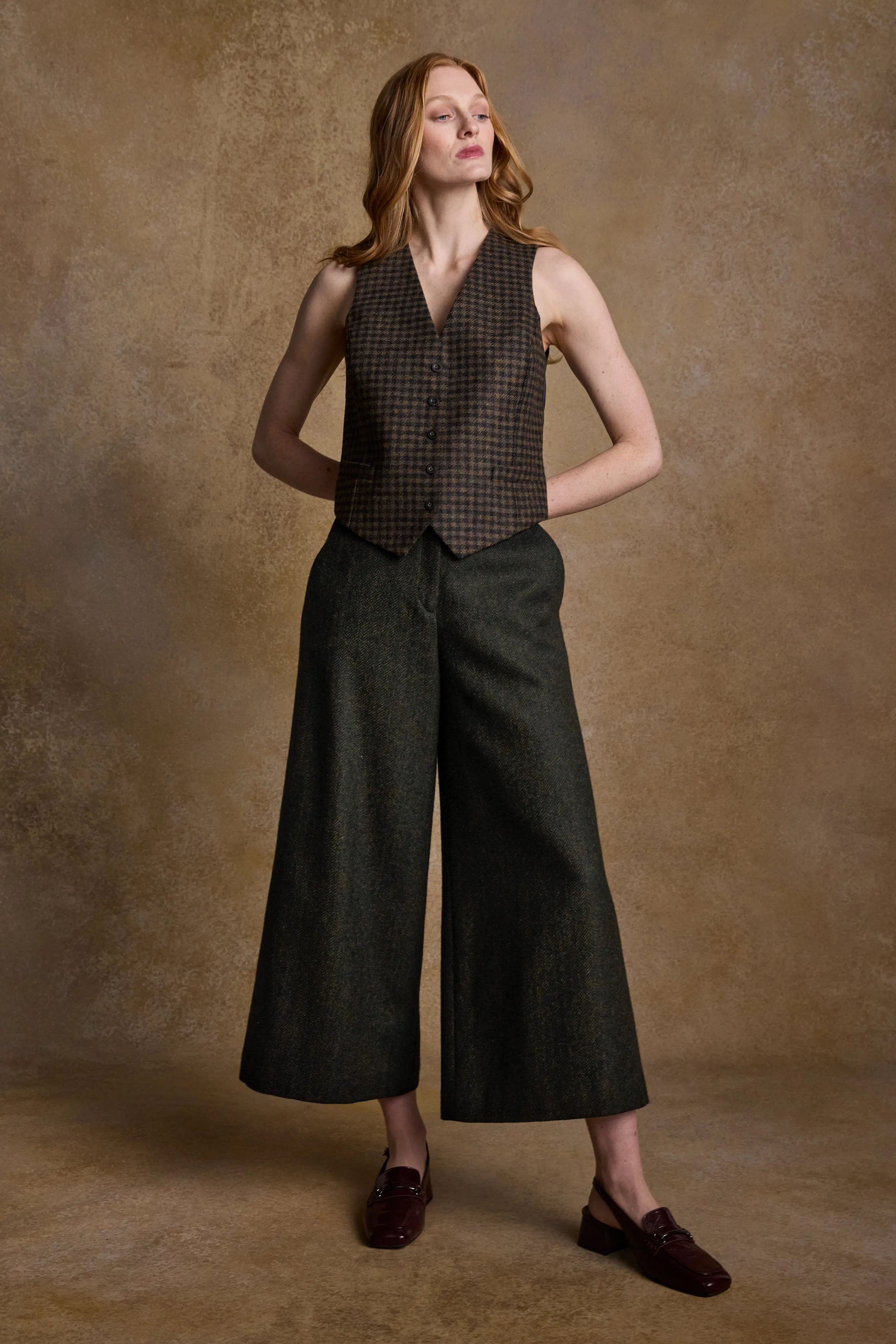 Enya Tweed Culottes - Green Herringbone