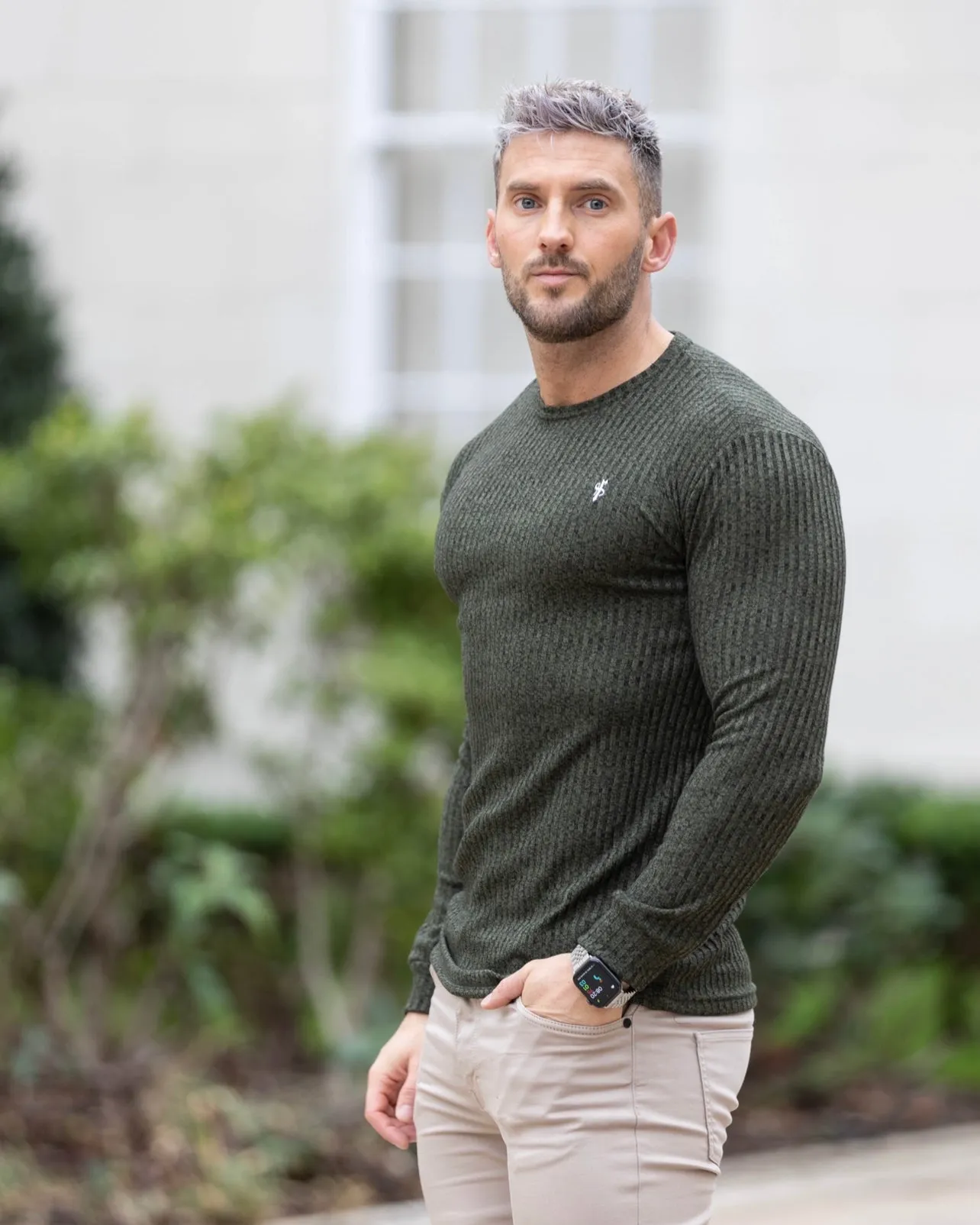Father Sons Classic Khaki / White Ribbed Knit Jumper - FSH769