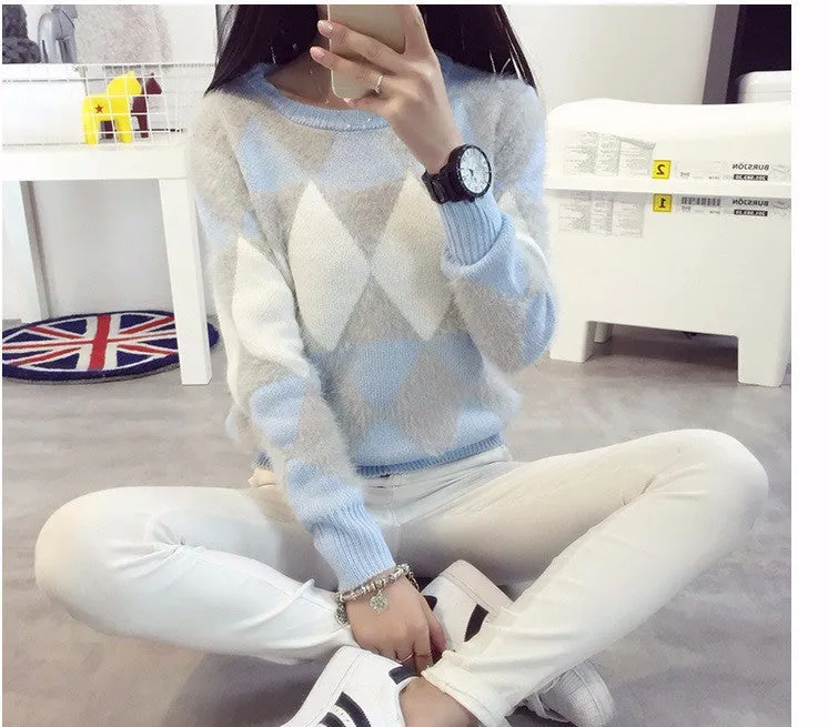 Female Pullovers Winter Sweater Fashion Women Spring Autumn Pullover Long Sleeve Plaid Casual Ladies Sweaters