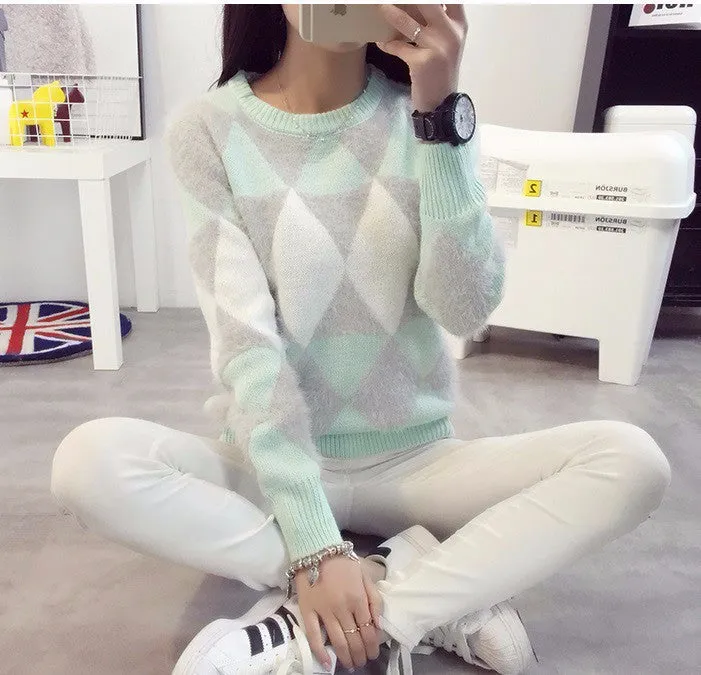 Female Pullovers Winter Sweater Fashion Women Spring Autumn Pullover Long Sleeve Plaid Casual Ladies Sweaters
