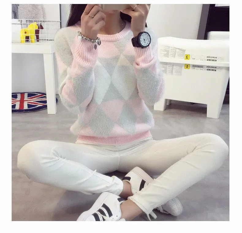 Female Pullovers Winter Sweater Fashion Women Spring Autumn Pullover Long Sleeve Plaid Casual Ladies Sweaters
