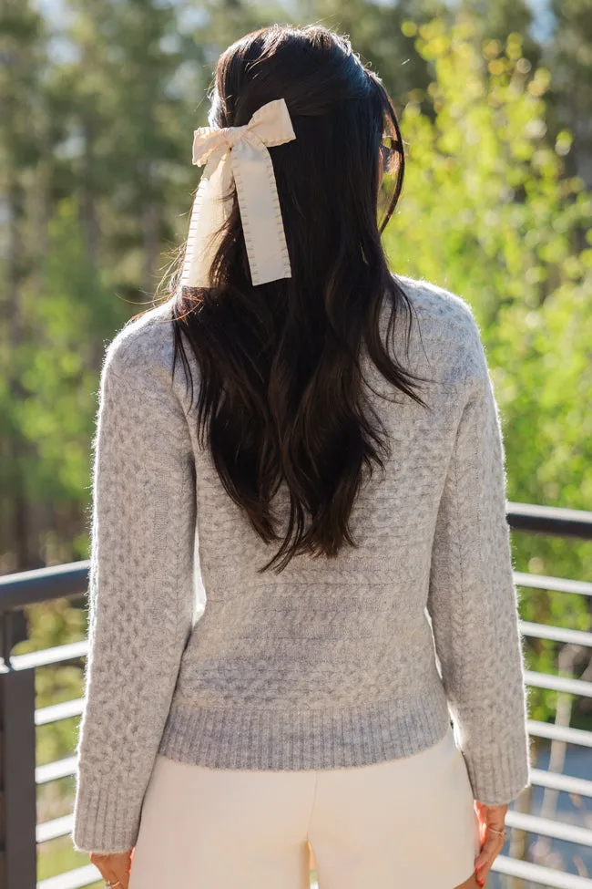 Fireside Moment Grey Cable Knit Mock Neck Sweater FINAL SALE