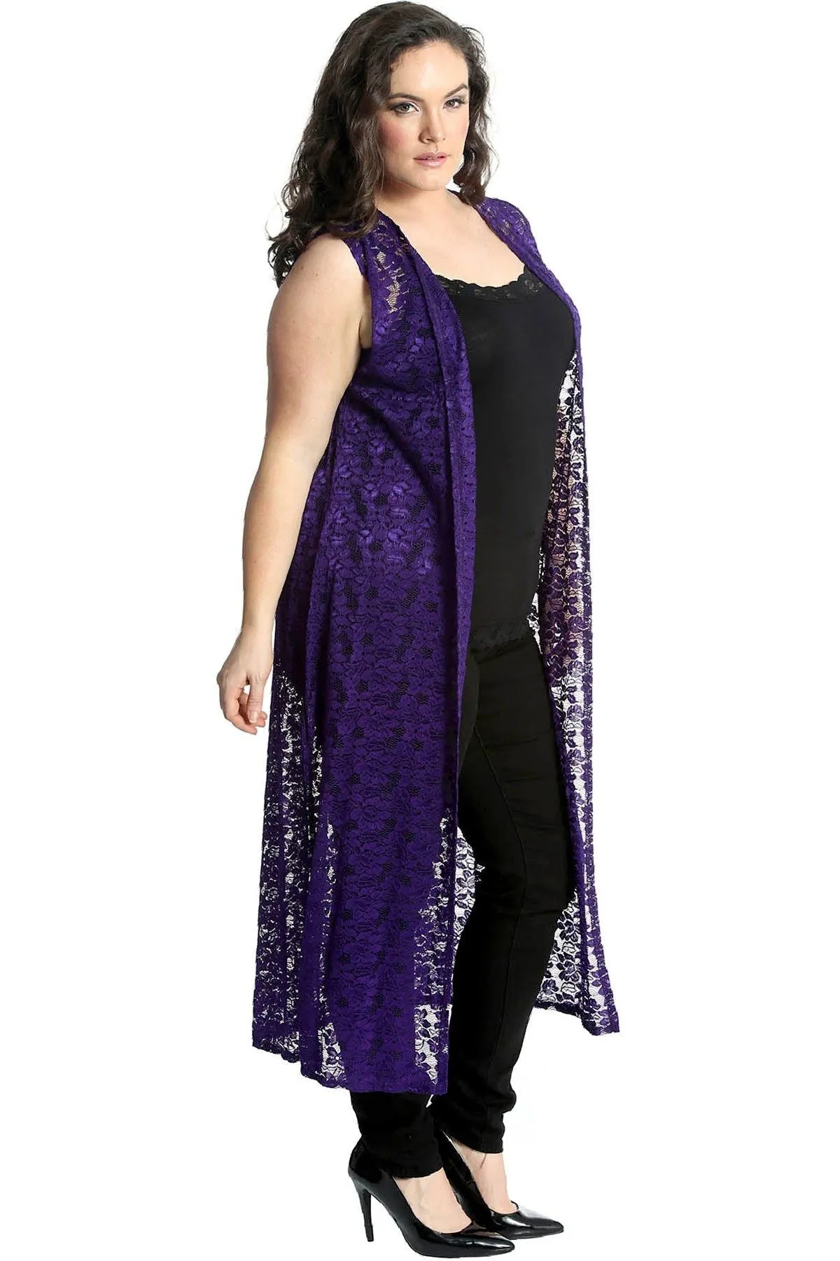 Floral Lace Open Top Long Cardigan