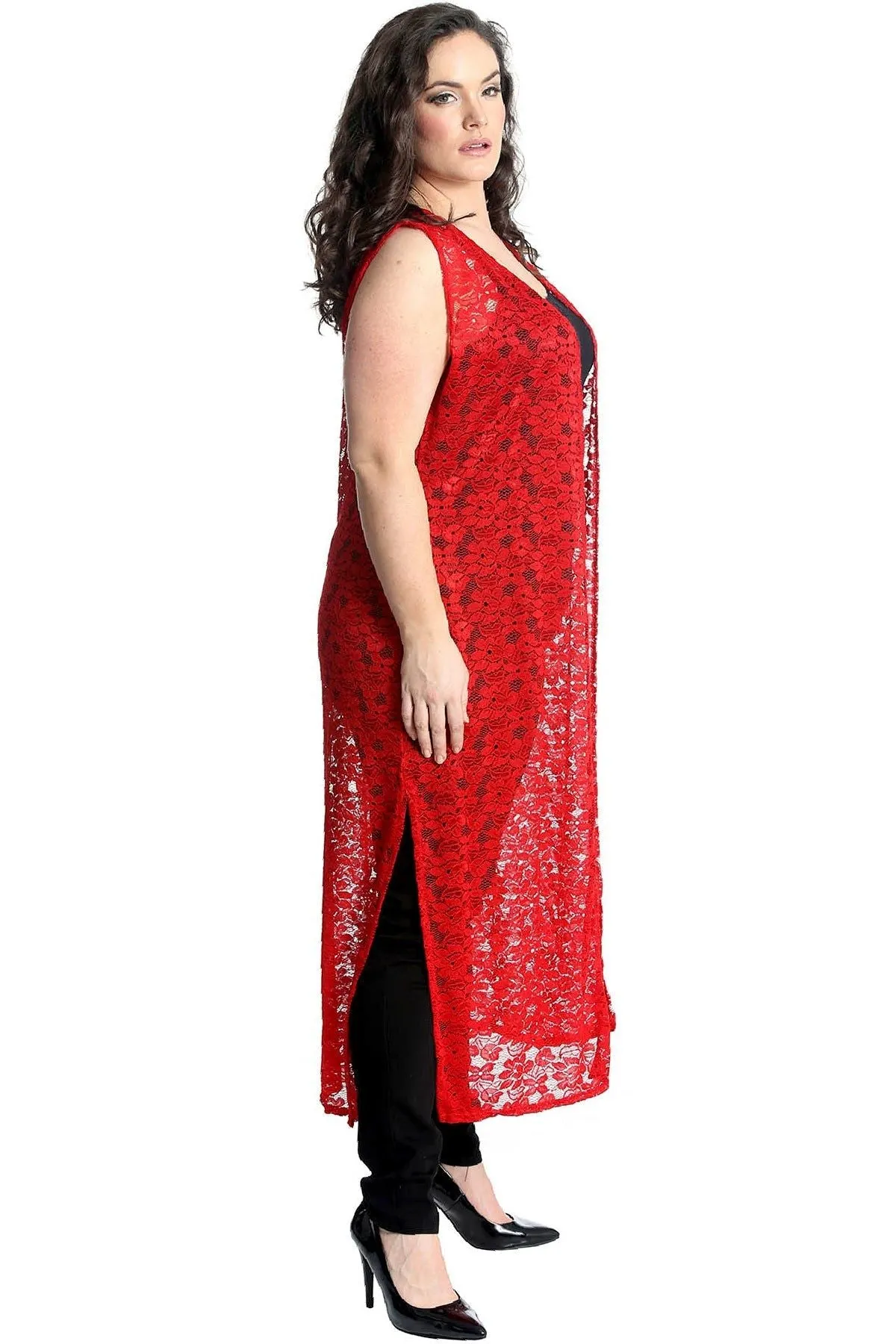 Floral Lace Open Top Long Cardigan