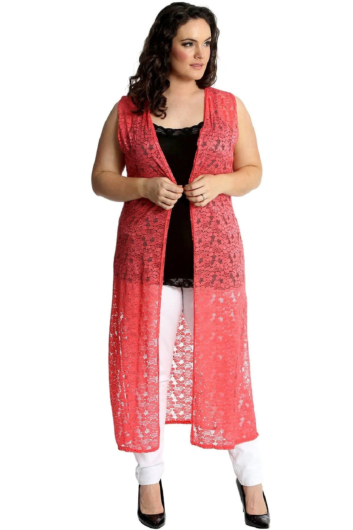 Floral Lace Open Top Long Cardigan