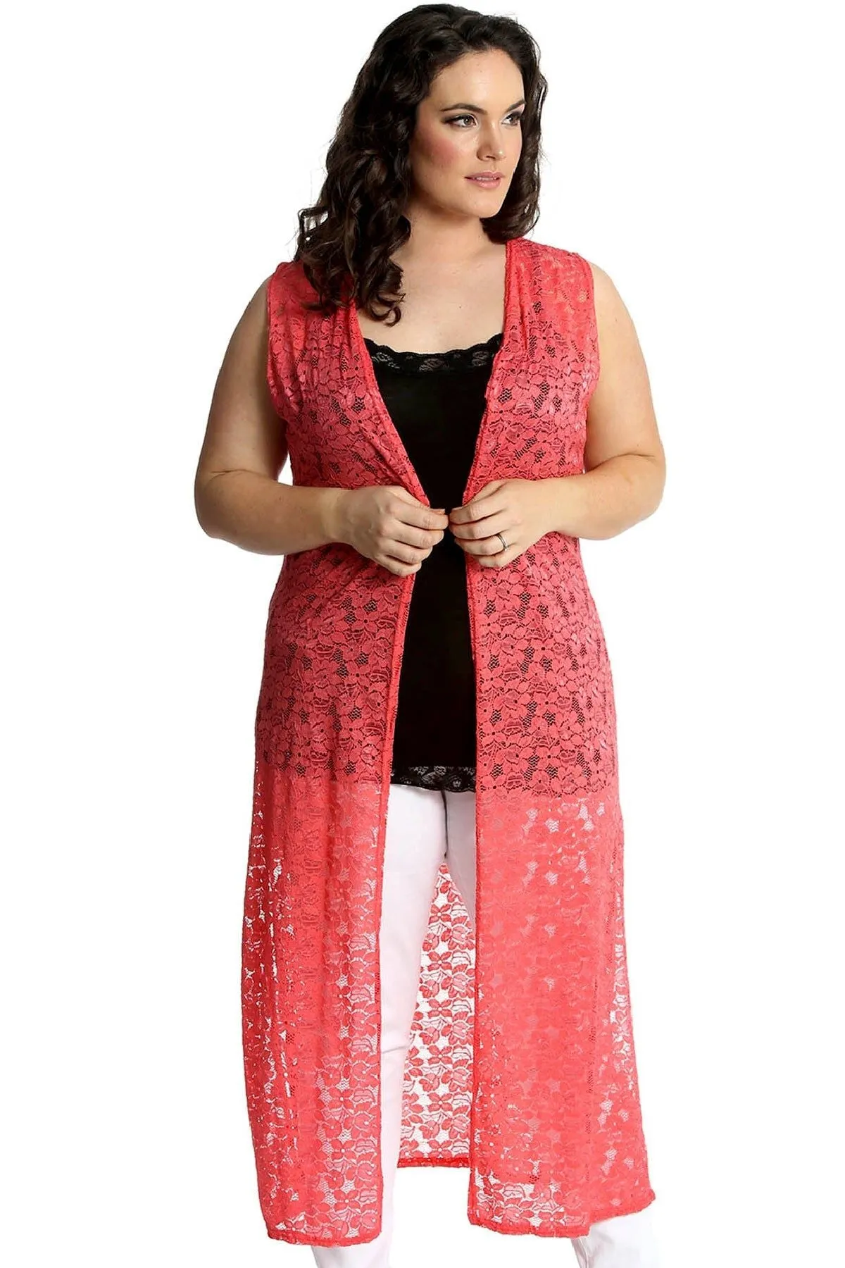 Floral Lace Open Top Long Cardigan