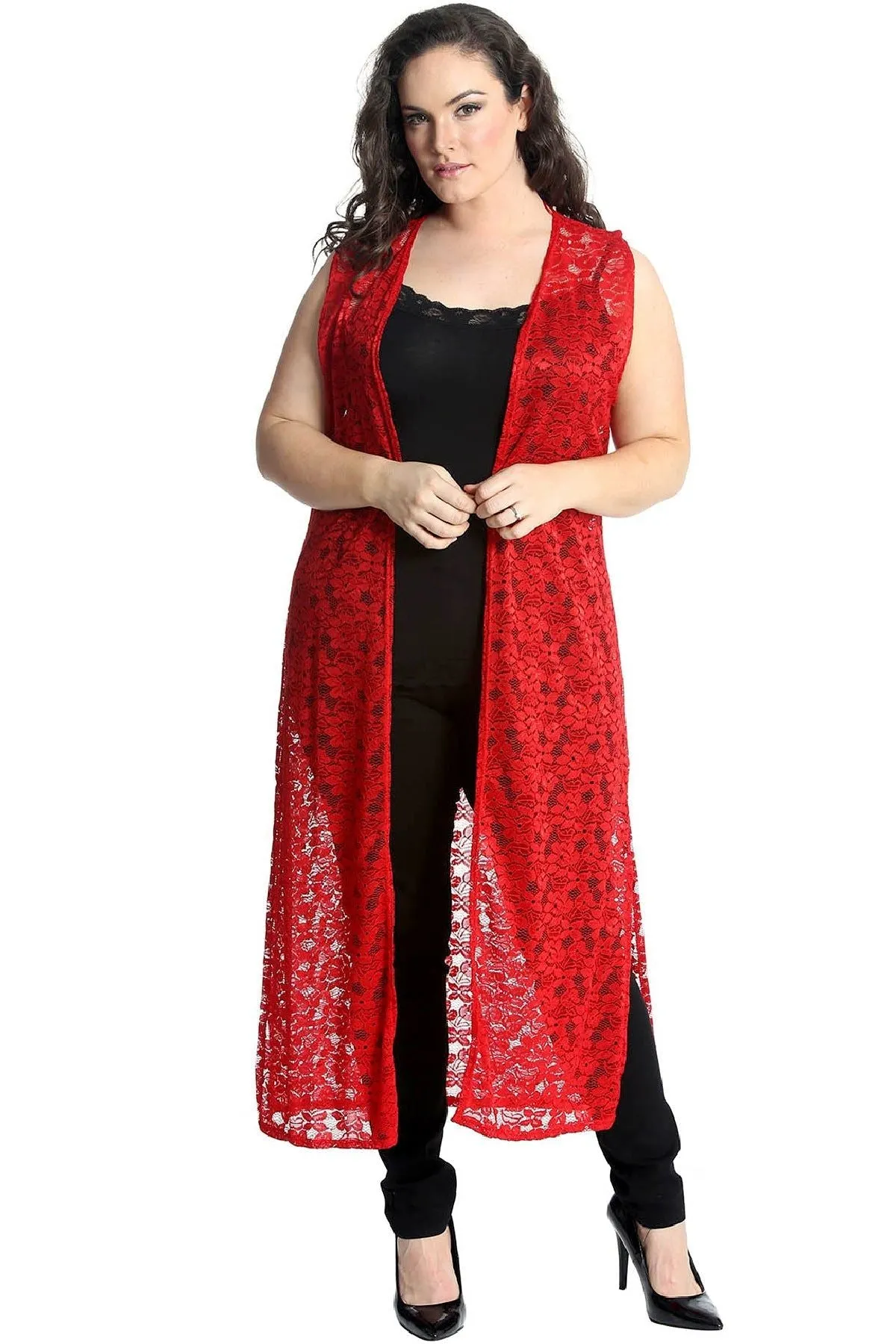 Floral Lace Open Top Long Cardigan