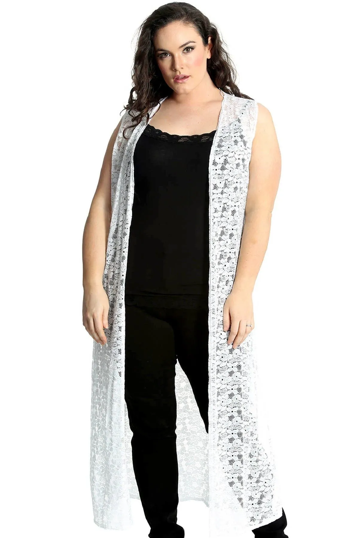 Floral Lace Open Top Long Cardigan
