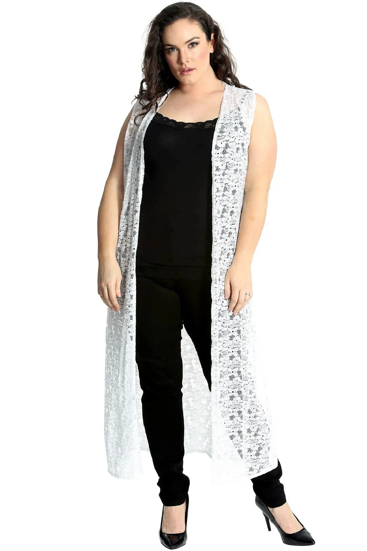 Floral Lace Open Top Long Cardigan