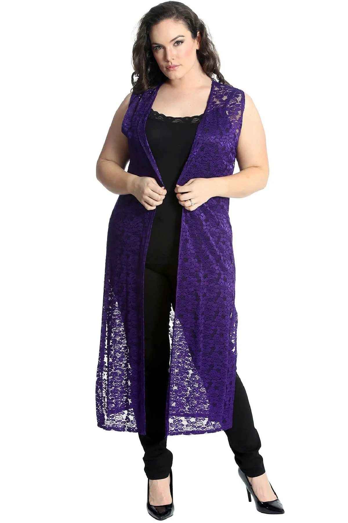 Floral Lace Open Top Long Cardigan