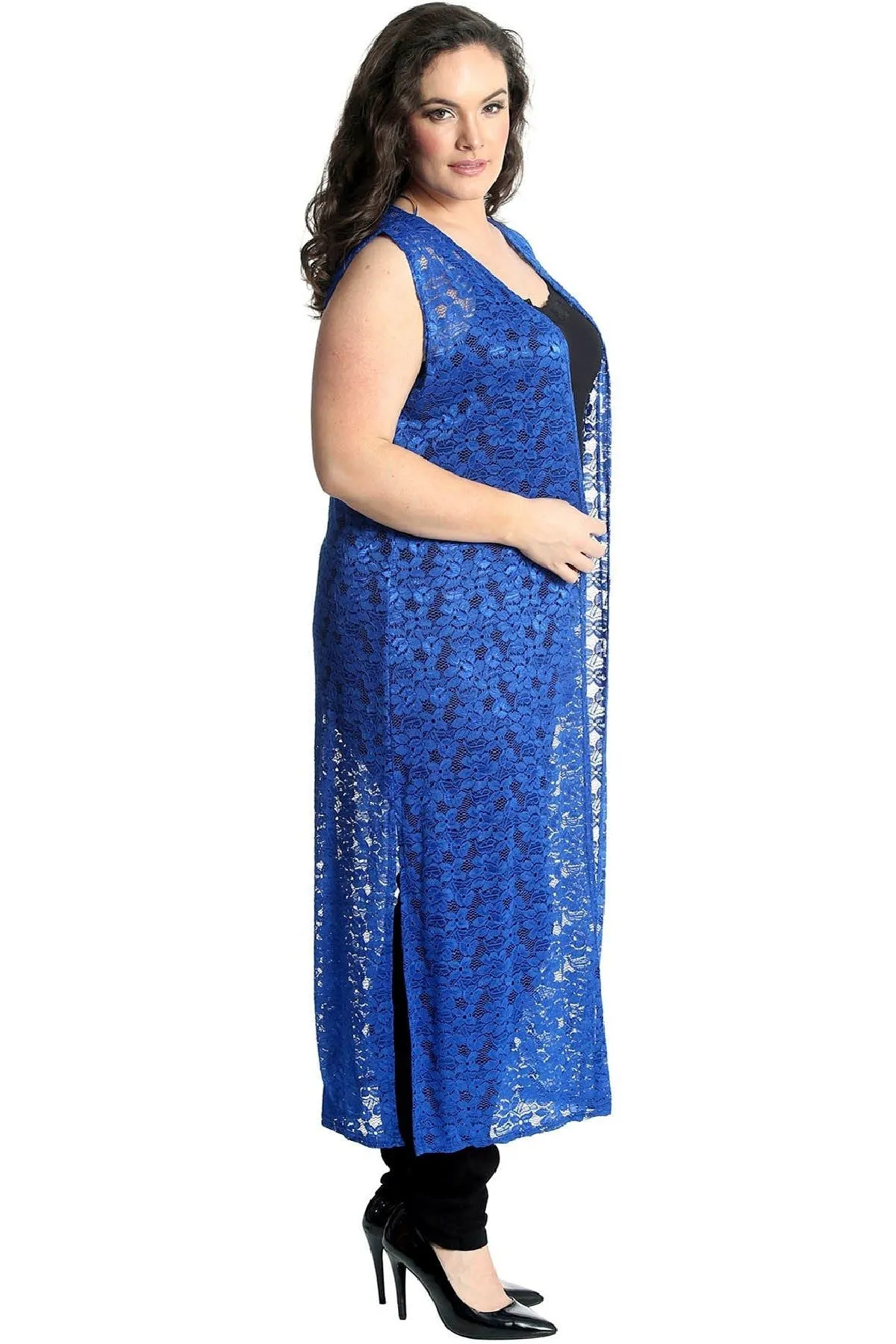 Floral Lace Open Top Long Cardigan