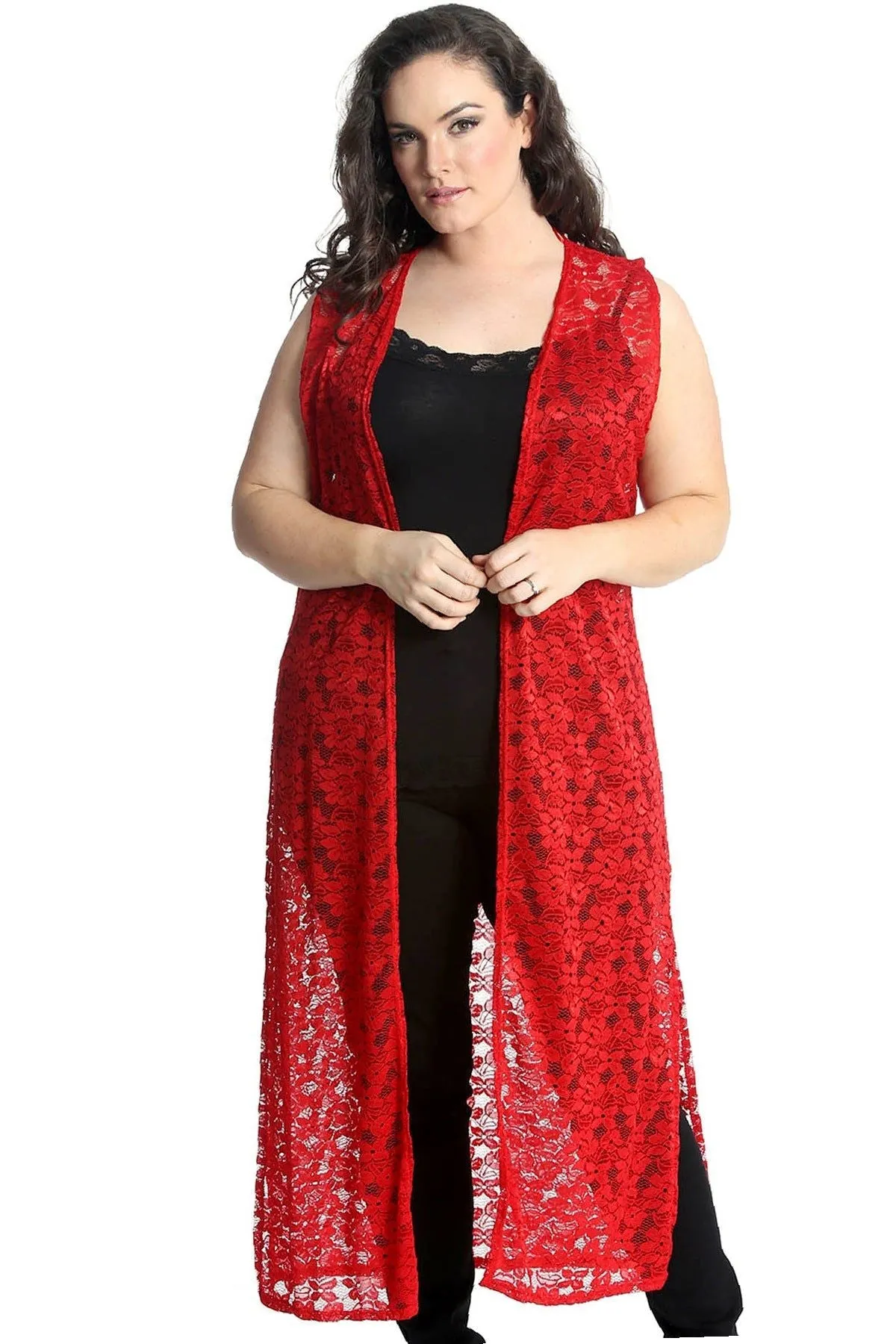 Floral Lace Open Top Long Cardigan
