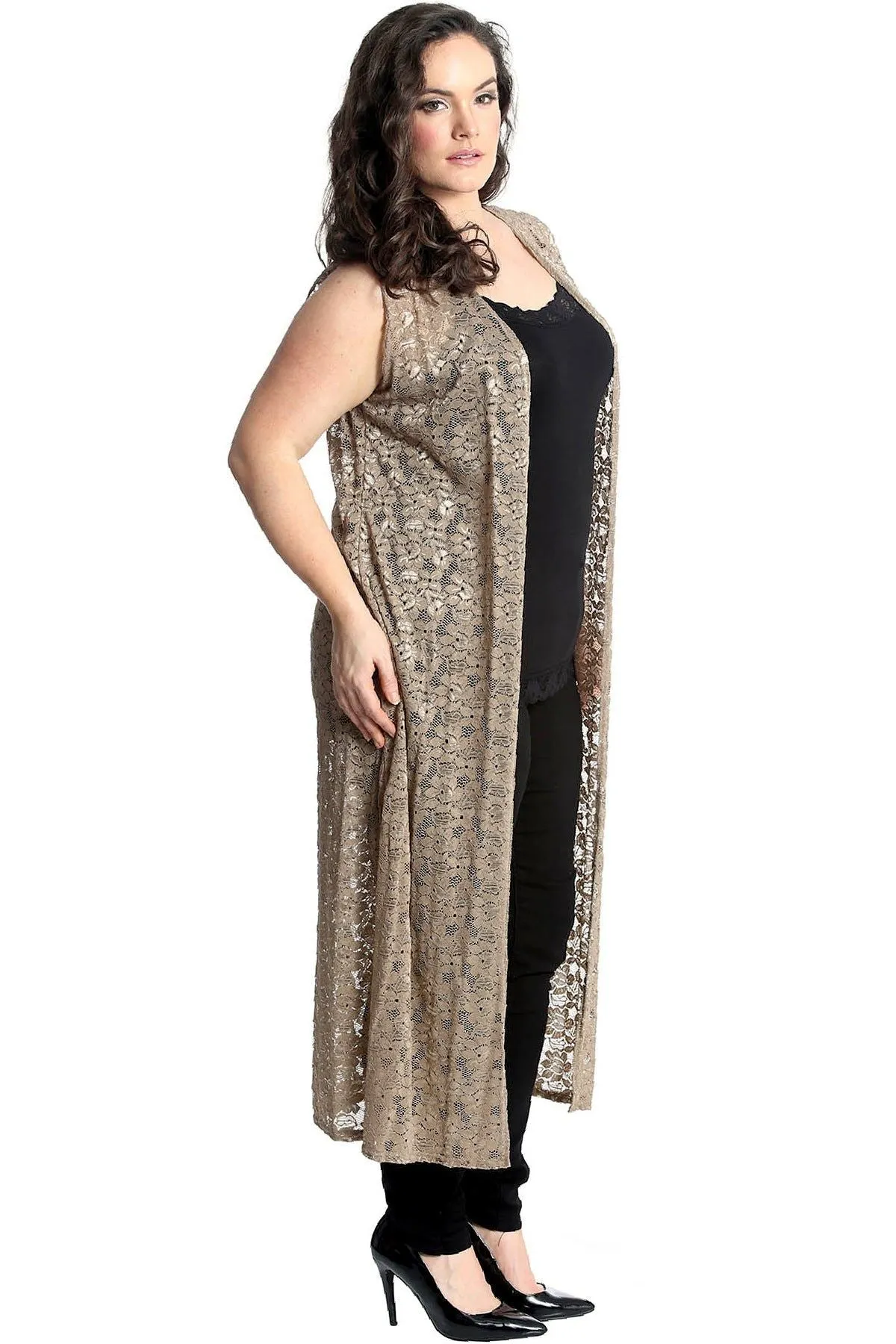 Floral Lace Open Top Long Cardigan