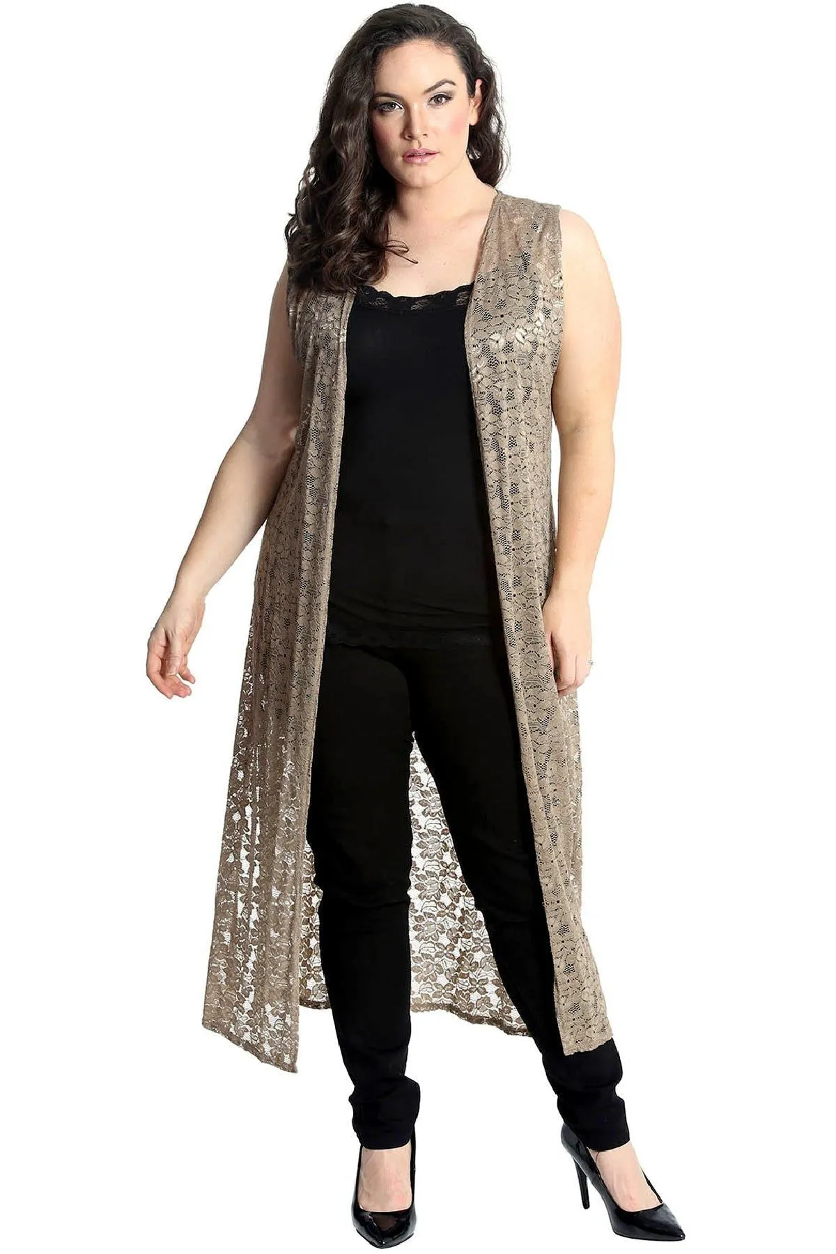 Floral Lace Open Top Long Cardigan