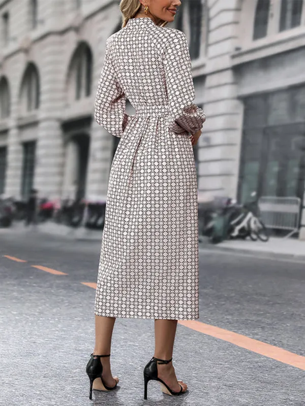 Floral Pattern Midi Shirt Dress with Belted Waist