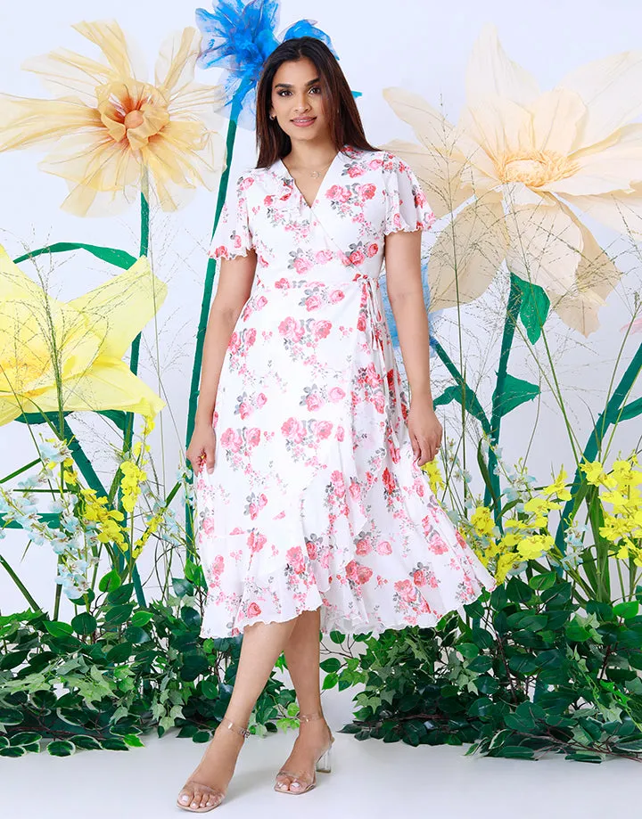 Floral Print Belted Code Wrap Dress