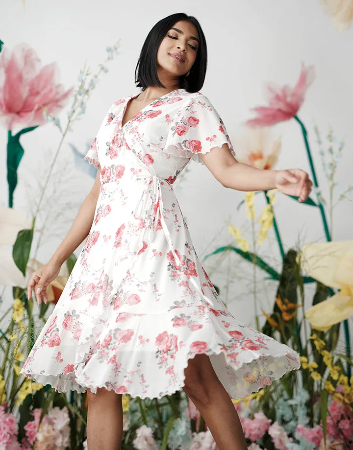 Floral Print Belted Code Wrap Dress