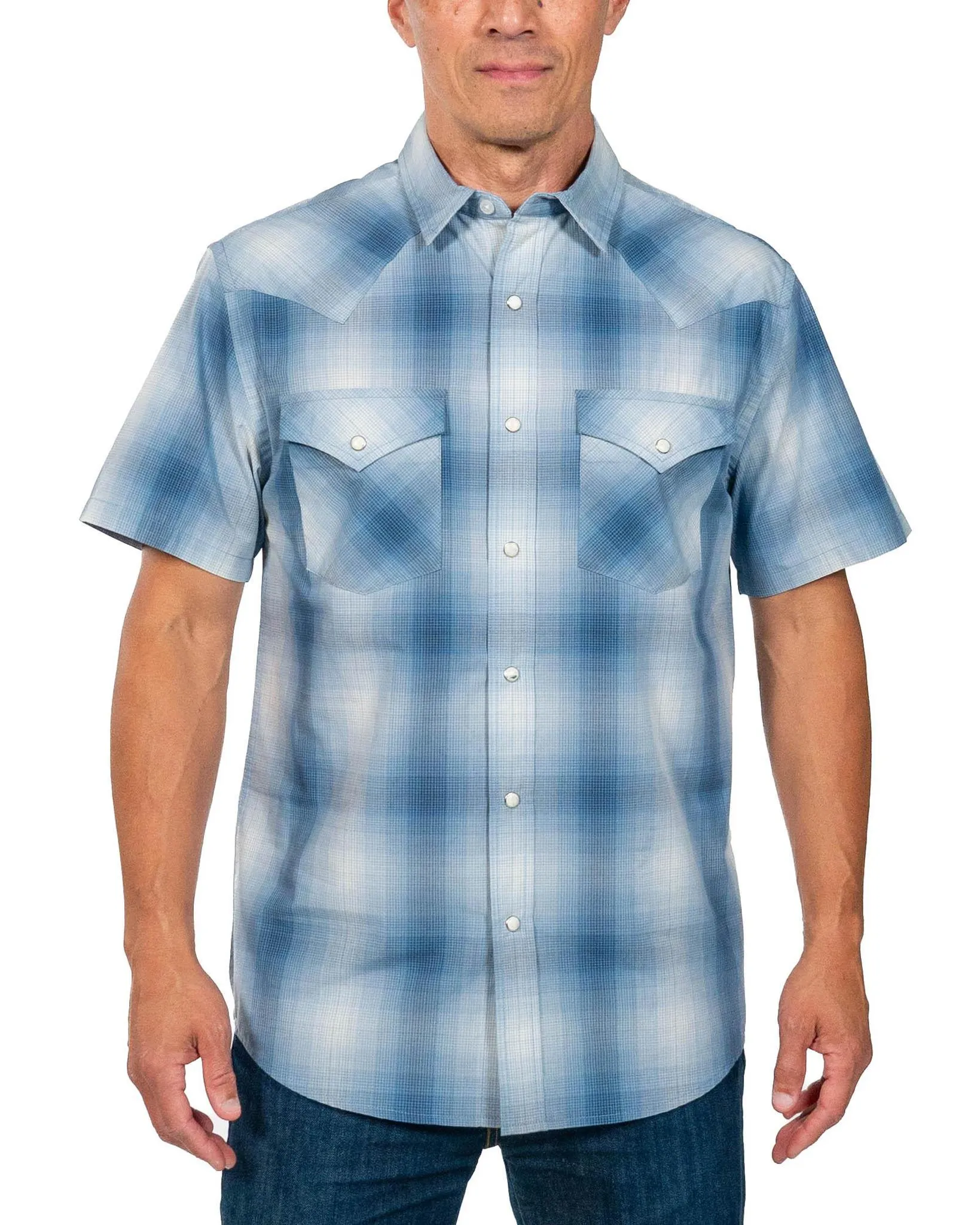 Frontier Shirt Short Sleeve Blue/White Ombre Plaid