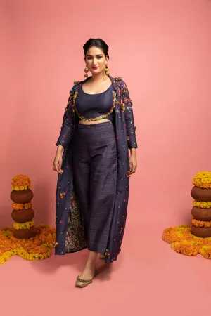 Full-Sleeves Jacket With Croptop And Culottes