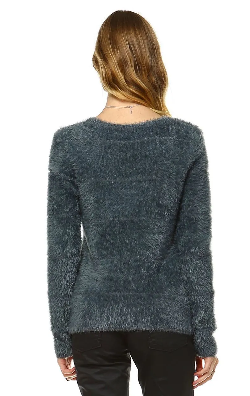 Fuzzy Zip Cardigan Sweater Gray