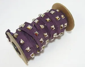 Genuine Pig Suede Trim Tape 2.22 YDS of 1" wide with Square Pyramid Nailhead Accent; edge binding;Purple 3725XP4