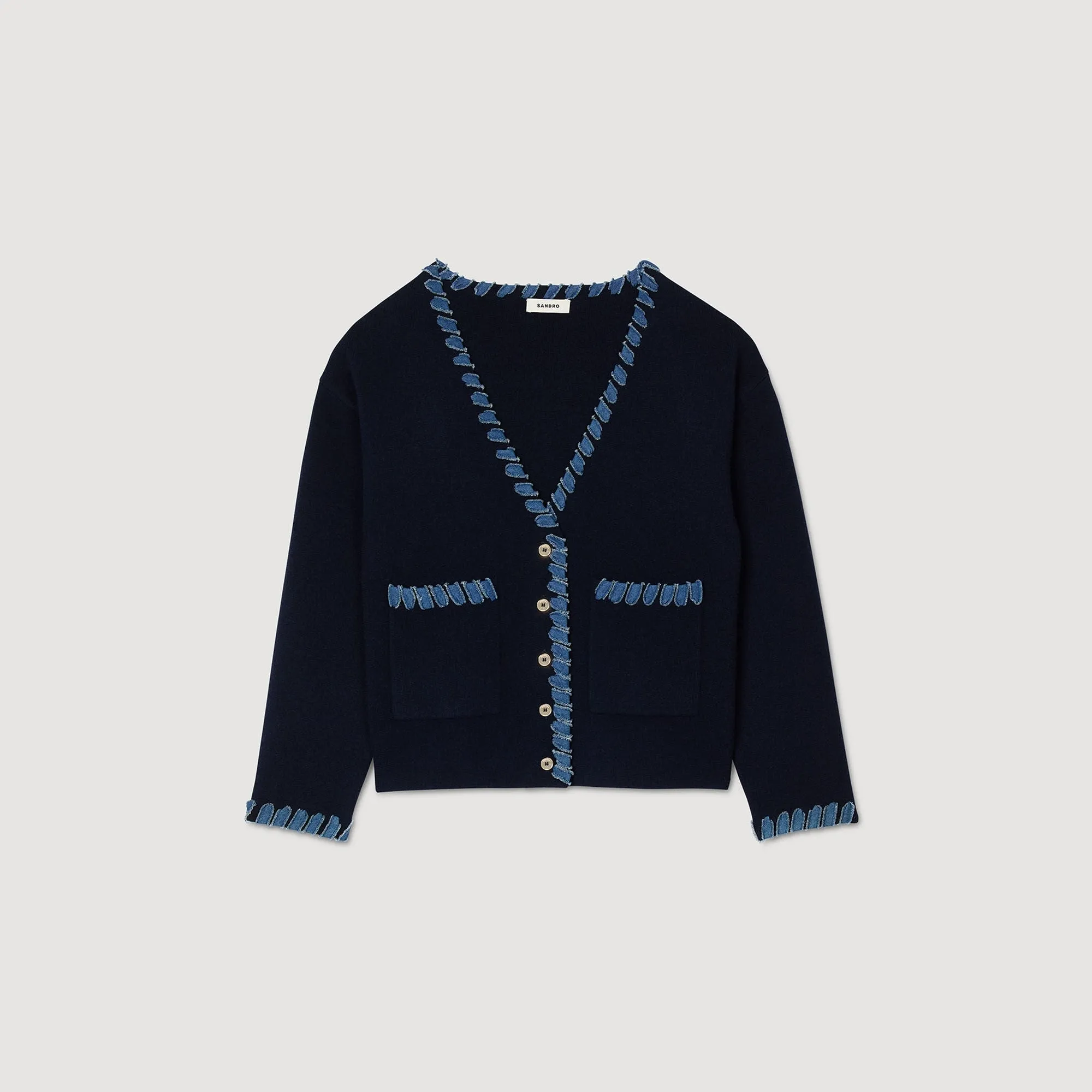 Gizou Cardigan With Denim Details Navy Blue
