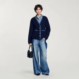Gizou Cardigan With Denim Details Navy Blue