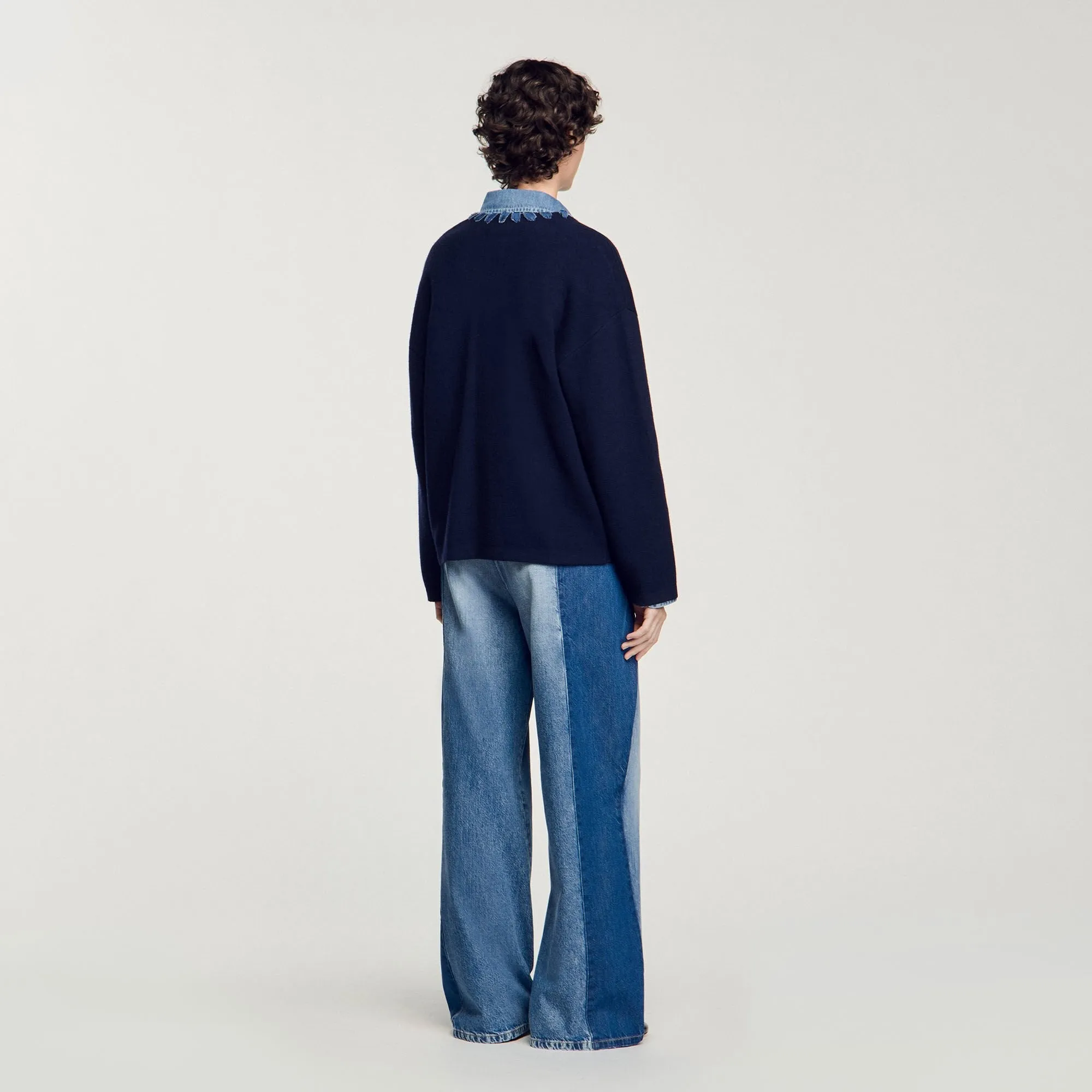 Gizou Cardigan With Denim Details Navy Blue