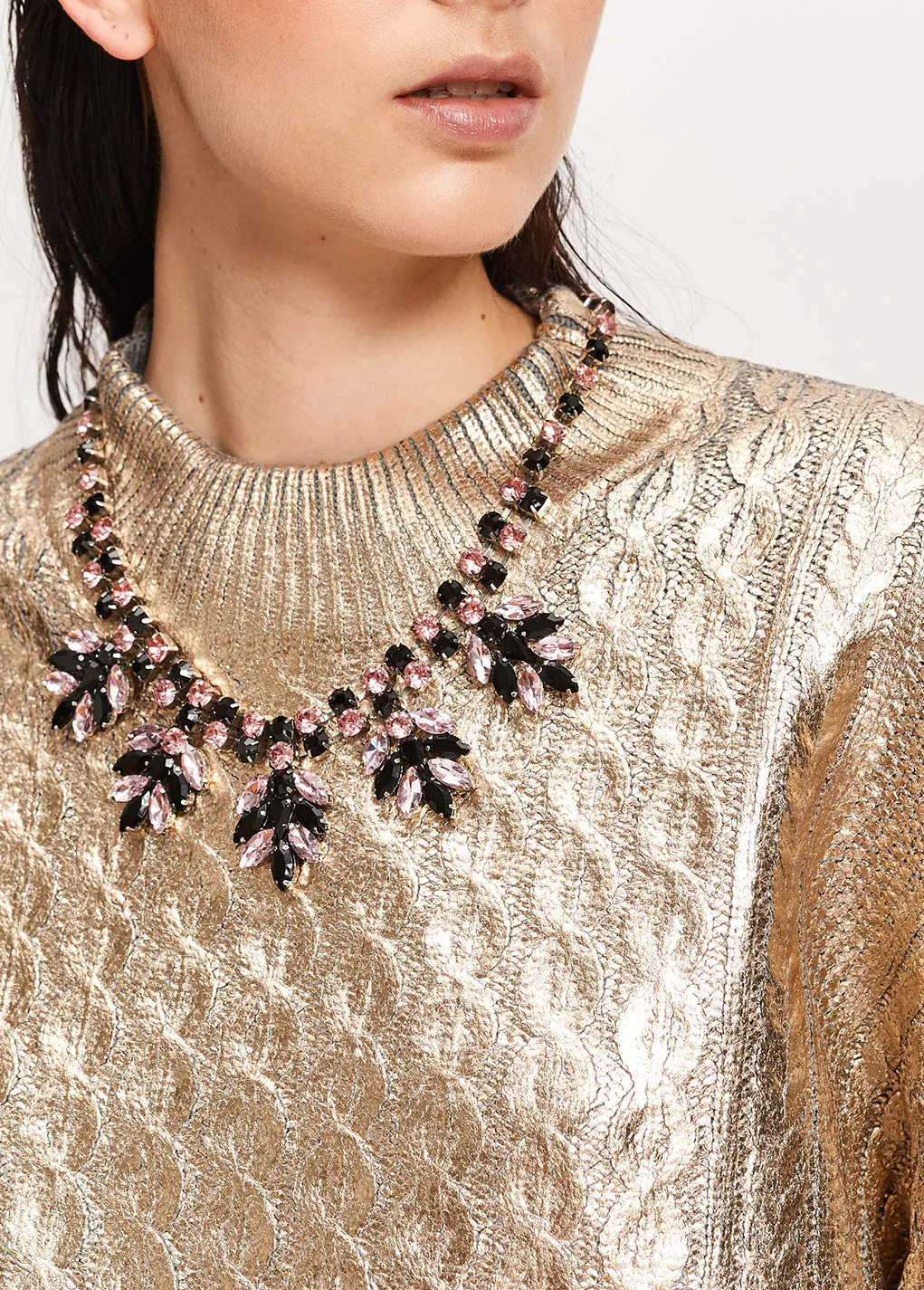 Gold metallic cable-knit sweater