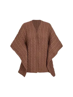 Graziana Cozy Knitted Cape Shawl in Khaki