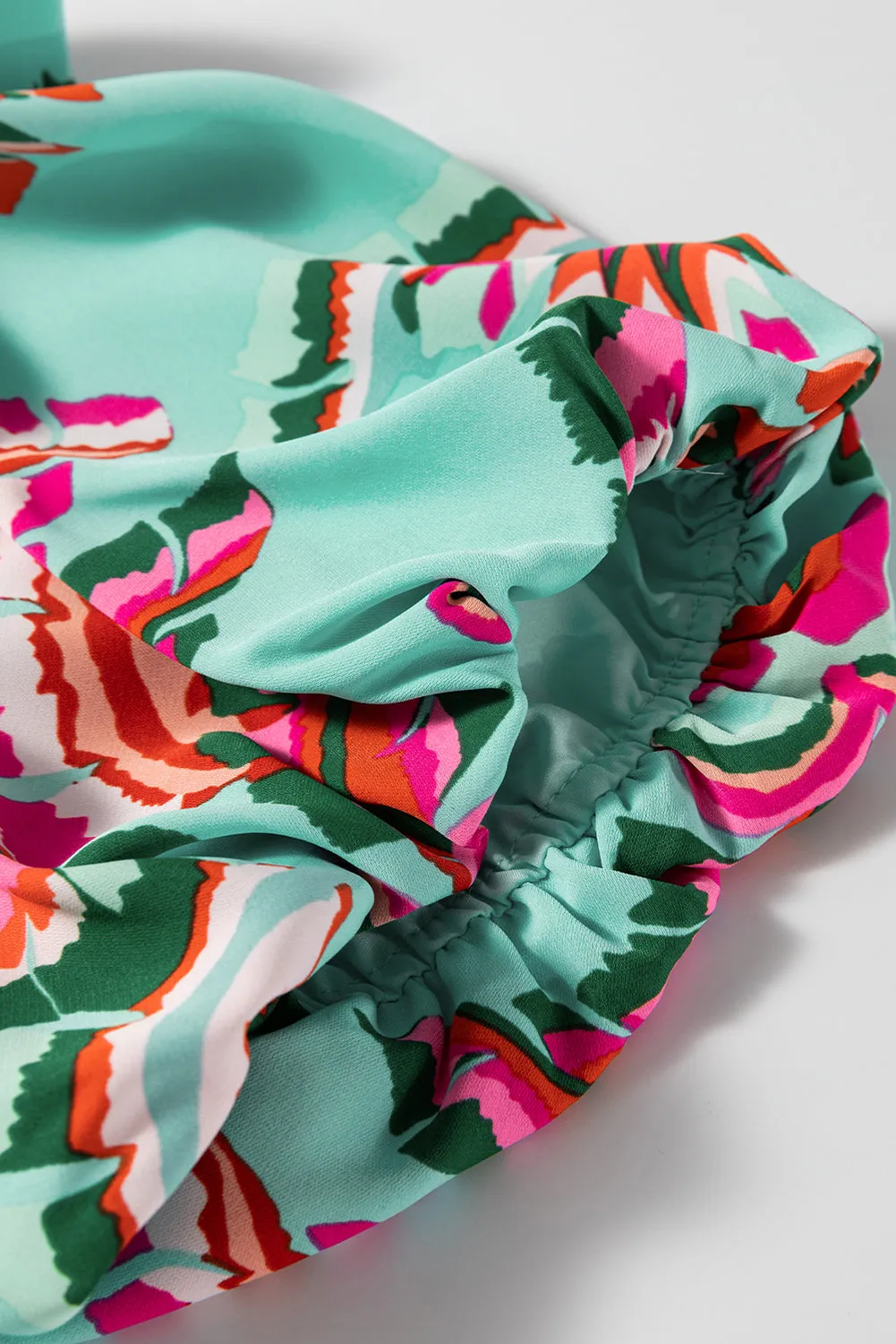 Green Abstract Print Lace-up High Waist Buttoned Mini Dress