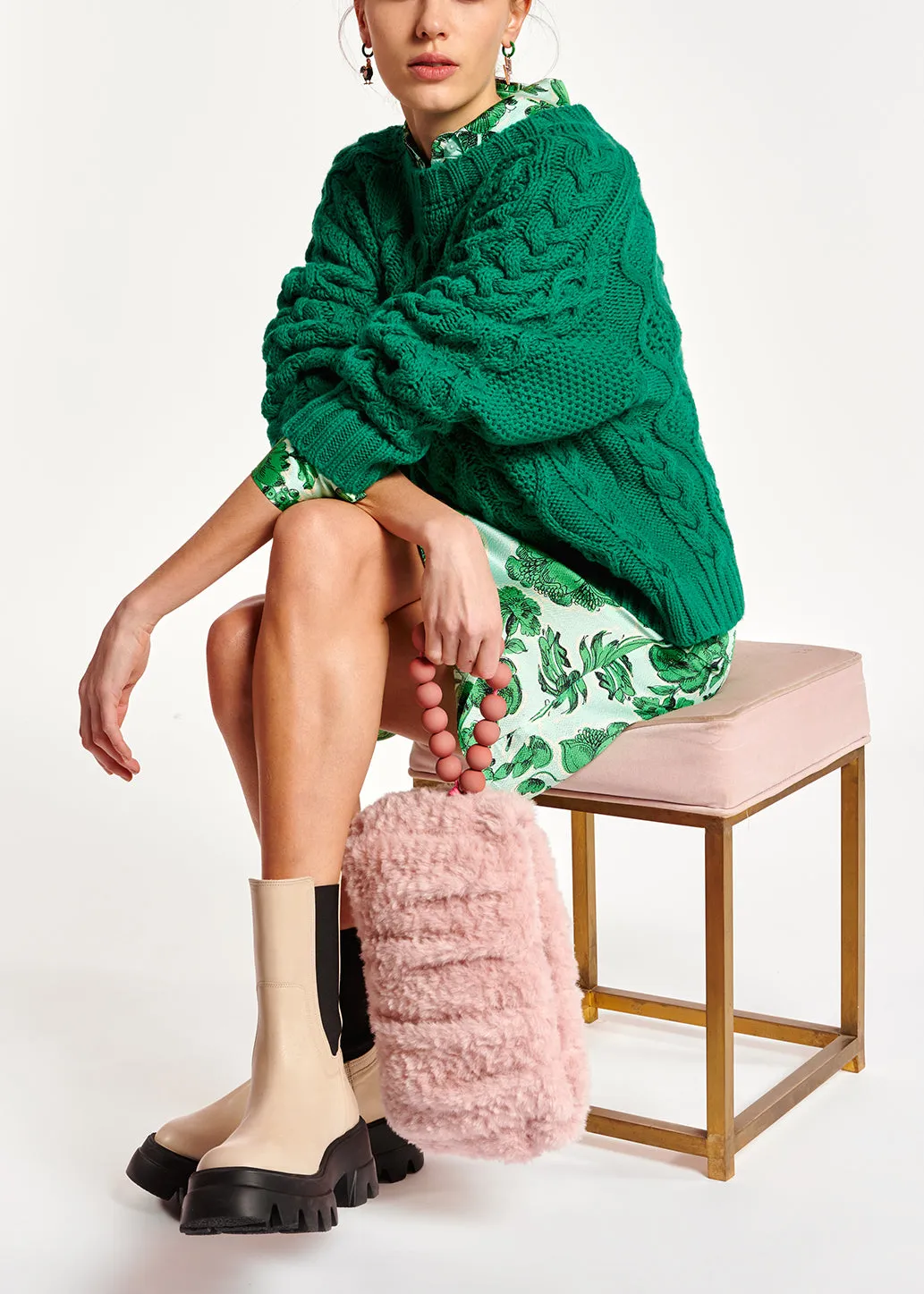 Green cable-knit wool-blend sweater