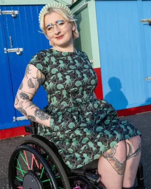 Green Seas Stretch Belted Tea Dress with Pockets